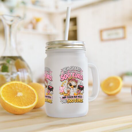 Lustiges 12 oz Trinkglas „Ich spare 500 Euro“ mit Deckel | Finanz Meme Glas | Sparen Geschenk | Lustiges Geschenk für Freunde & Kollegen