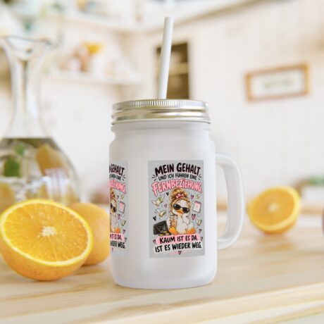 Lustiges Sipper Glas „Fernbeziehung mit meinem Gehalt“ | 12 oz Trinkglas mit Bambusdeckel & Strohhalm | Geld Meme | Lustiges Geschenk