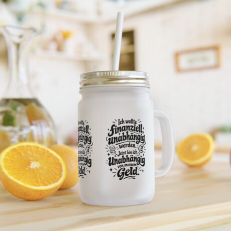 Lustiges Sipper Glas „Finanziell unabhängig“ | 12 oz Trinkglas mit Deckel & Strohhalm | Finanz Meme Geschenk | Lustiges Büro Geschenk